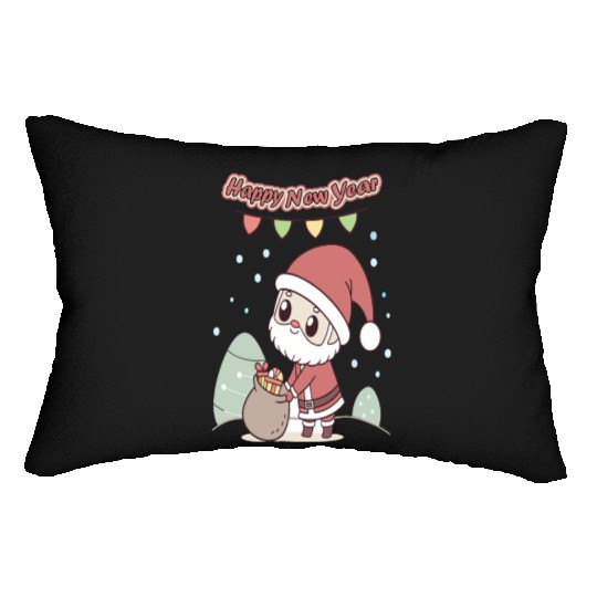 Chibi Santa Happy New Year Celebration Lumbar Pillows