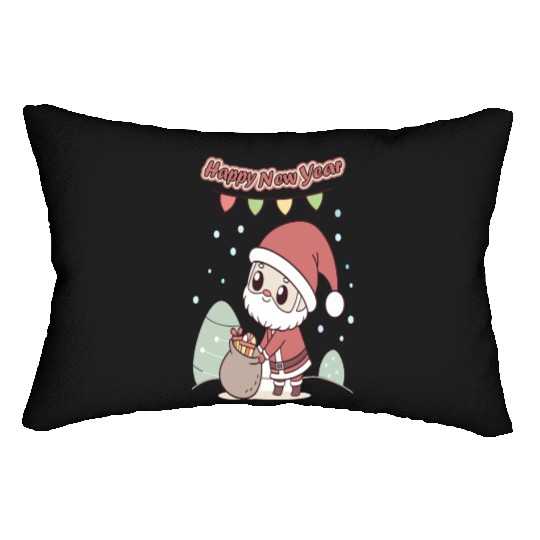 Chibi Santa Happy New Year Celebration Lumbar Pillows