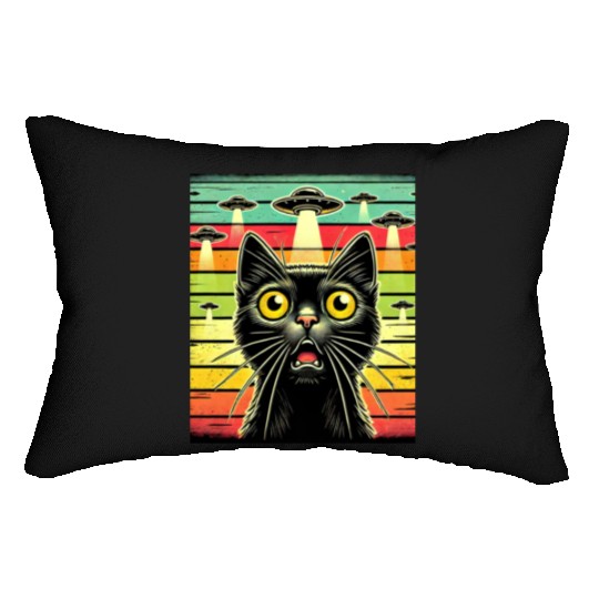 Fun Cat sunset Galaxy Cat Spaceship Alien Cat UFOs Lumbar Pillows