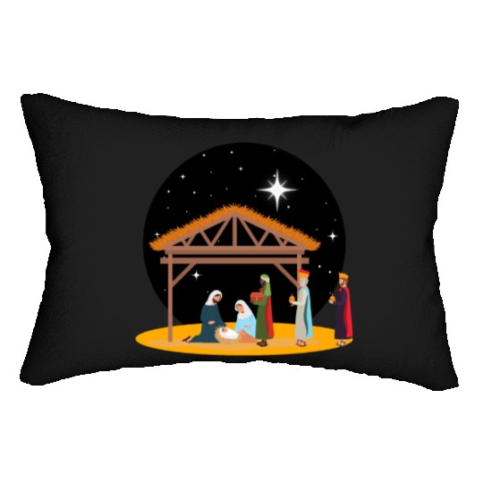 Christmas Holiday Manger Nativity Scene Lumbar Pillows
