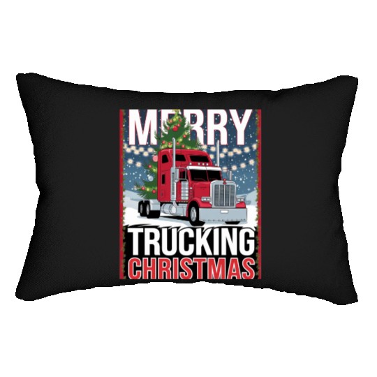Merry Trucking Christmas Festive Semi-Truck Card Lumbar Pillows