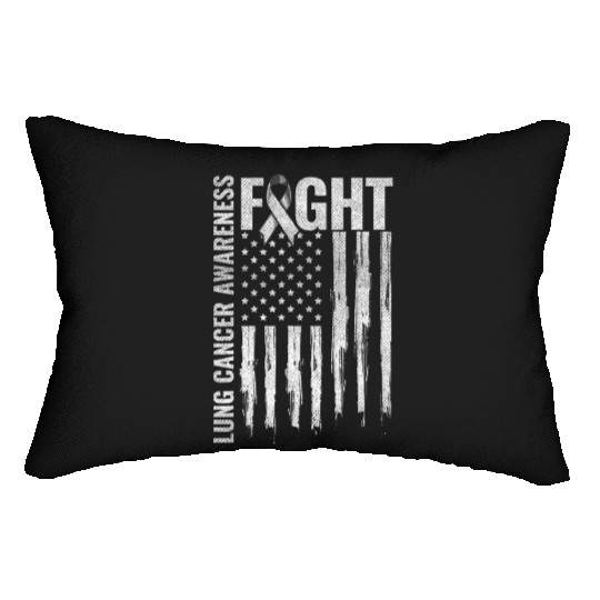 Lung Cancer Awareness White Ribbon Fight USA Flag Lumbar Pillows