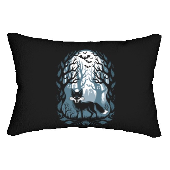 Dark Cottagecore Forest with Fox and Ghosts Lumbar Pillows