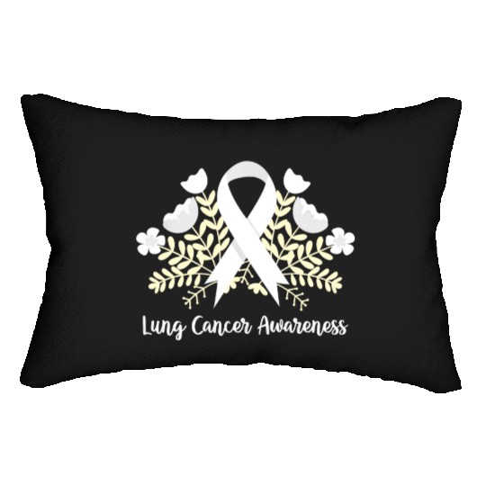 Lung Cancer Awarenss White Ribbon Floral Lumbar Pillows