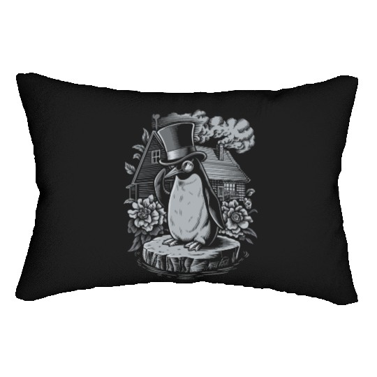 Dark Cottagecore Penguin in Top Hat by House Lumbar Pillows