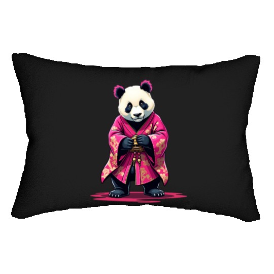 Pink Panda Japanese Style Kimono Lumbar Pillows