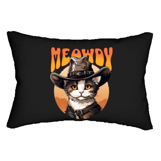 Meowdy Cowboy Cat Funny Howdy Meowdy Cowboy Cat Lumbar Pillows