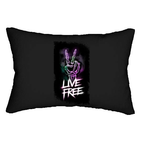 "Live Free Neon Skeleton Hand Design" Lumbar Pillows