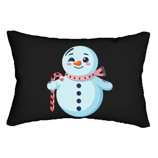 Whimsical Snowman with Candy Cane Lumbar Pillows
