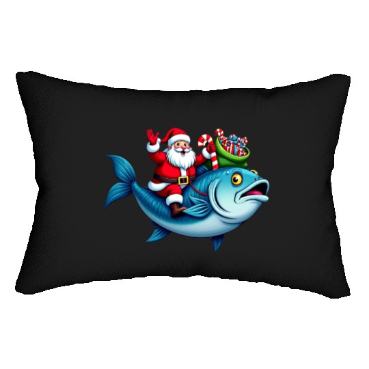 Santa on Bass Merry Fishmas Fishing Christmas Lumbar Pillows