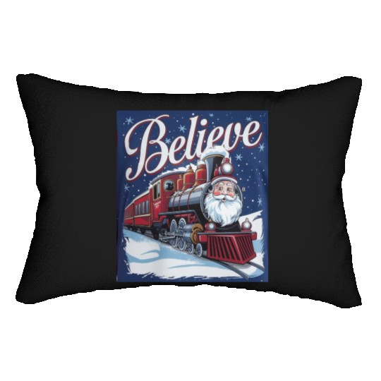 Believe Train North Pole Xmas Santa Claus Christma Lumbar Pillows