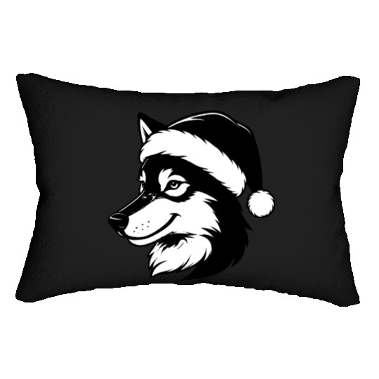 Festive Husky with Santa Hat Lumbar Pillows