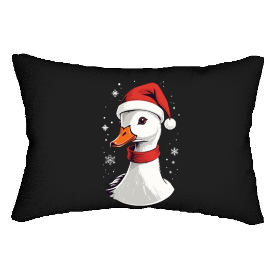 Christmas Duck With Hat And Snowflakes Lumbar Pillows