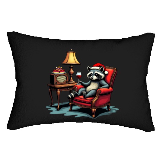 Raccoon Sitting in a Chair, Sipping Wine unique Gi Lumbar Pillows