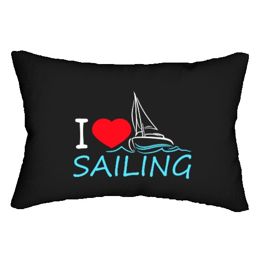 I Love Sailing Text Saying Waves Sailor Heart Love Lumbar Pillows