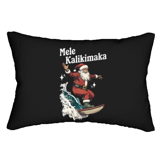Mele Kalikimaka Hawaiian Christmas Surfing Santa Lumbar Pillows