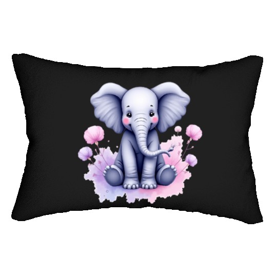 Serene Elephant with Watercolor Splashes Lumbar Pillows