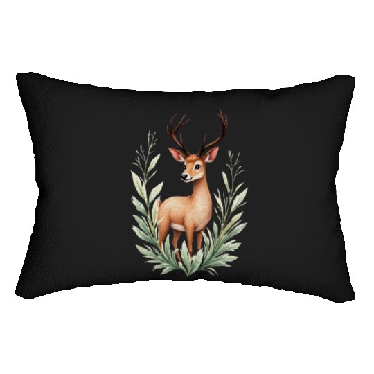Watercolor Deer in Forest Hues Lumbar Pillows