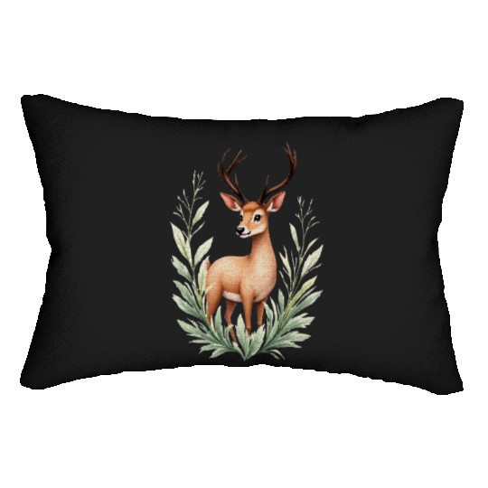 Watercolor Deer in Forest Hues Lumbar Pillows