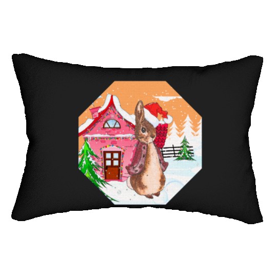 A rabbit walking on Christmas Day Lumbar Pillows