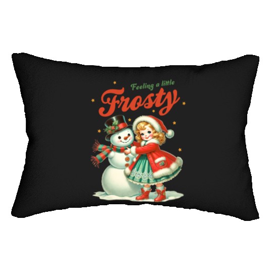 Snowman with Girl, Merry Christmas Lumbar Pillows