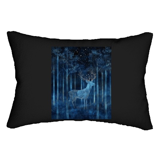 Celestial Deer in the Indigo Forest Lumbar Pillows