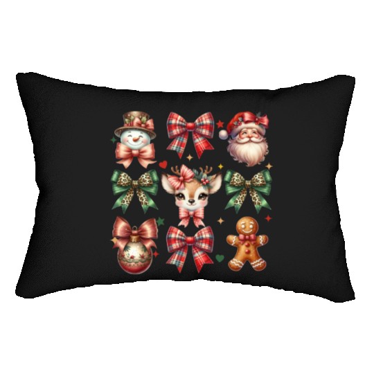 Christmas Coquette Bow Retro Christmas Lumbar Pillows