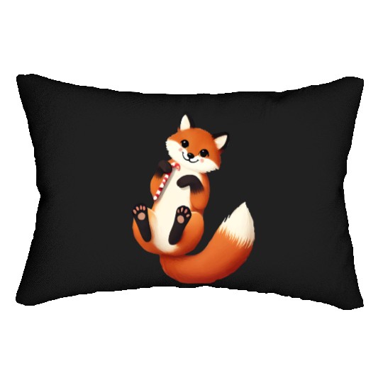 Playful fox with candy cane for Christmas Lumbar Pillows
