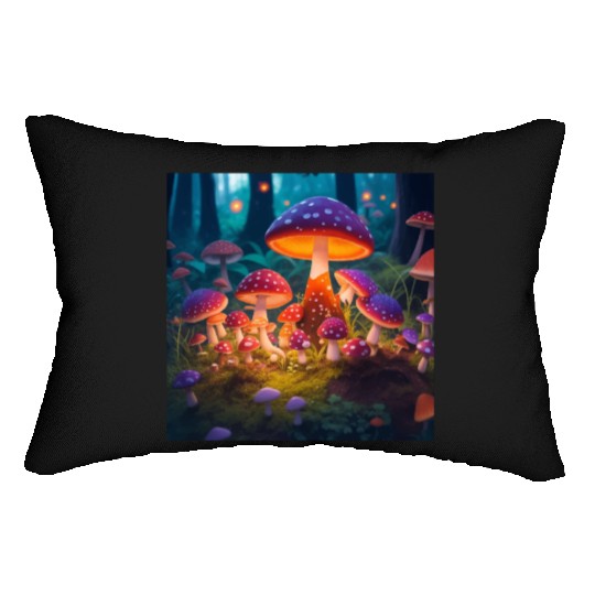 mushrooms in grass Lumbar Pillows