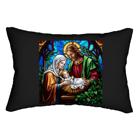 Holly family cristal stained glass image Lumbar Pillows
