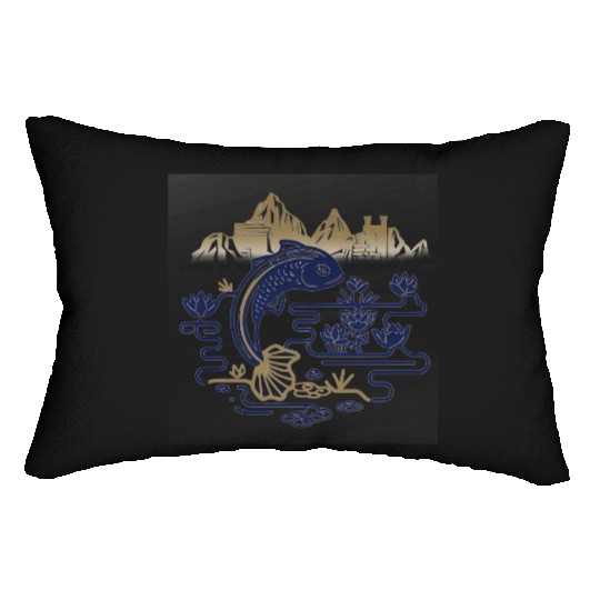 fantasy carp-bird hybrid swimming in a lotus pond Lumbar Pillows