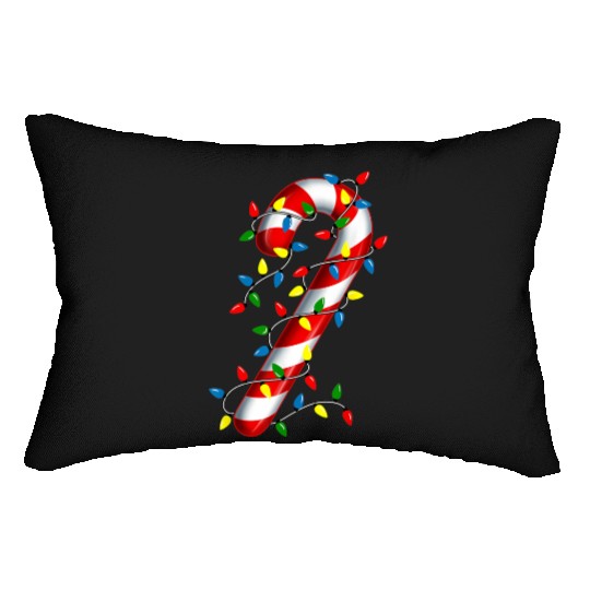 Candy Cane Merry and Bright Christmas Lights Candy Lumbar Pillows