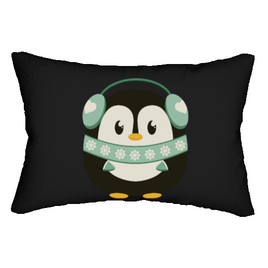 Cute penguin with ear warmers in winter mode Lumbar Pillows
