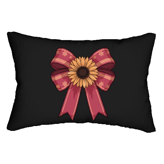 Sunflower on Red Bow With Snowflakes Lumbar Pillows