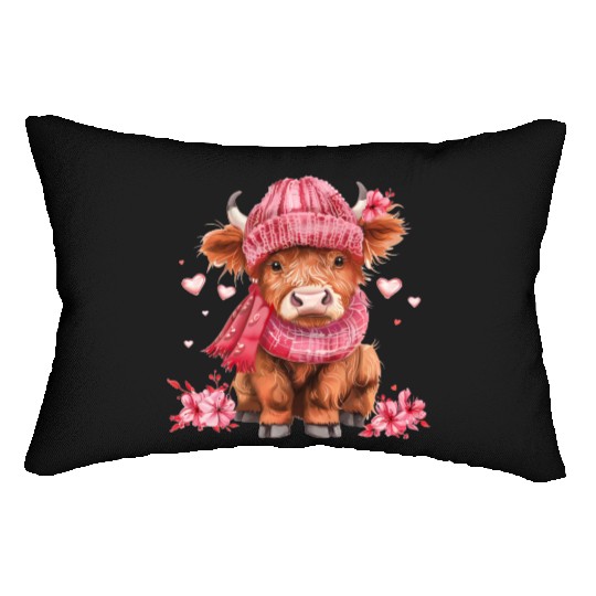 Cute Highland Cow Valentines Day Lumbar Pillows