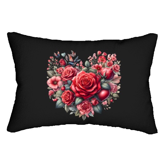 Heart Roses, Valentines Day Lumbar Pillows