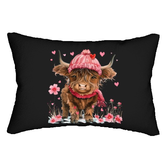 Cute Highland Cow Valentines Day Lumbar Pillows