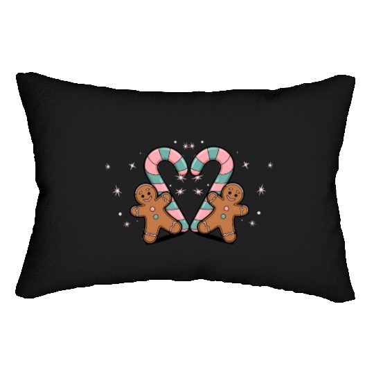 Festive Candy Cane & Gingerbread Holidays Lumbar Pillows