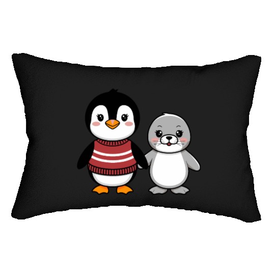 Cute Penguin and Seal Best Buddies Friends Lumbar Pillows
