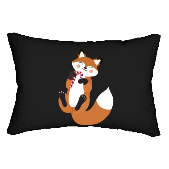 Playful fox with candy cane for Christmas Lumbar Pillows