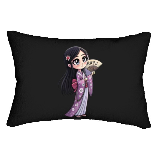 Cute Chibi Geisha Anime Inspired Kimono Design Lumbar Pillows