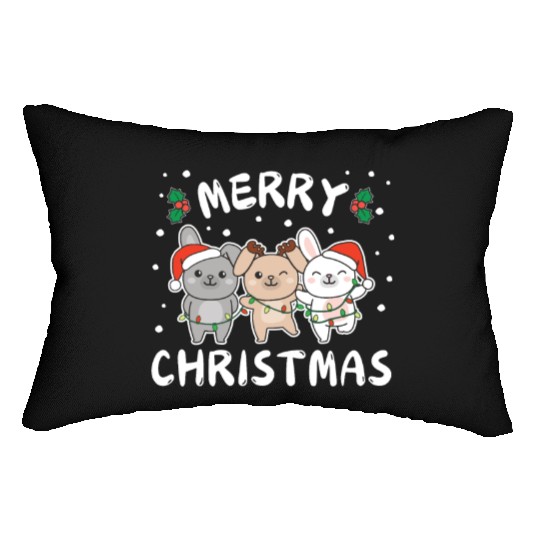 Merry Christmas Cute Bunny Festive Lights Bunny Lumbar Pillows