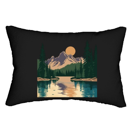 "Mountain Sunrise Serenity: A Scenic Outdoor Lumbar Pillows