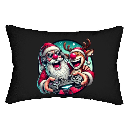 Funny Christmas Duo: Santa & Rudolph Gaming Lumbar Pillows