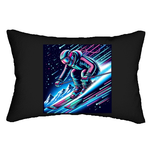 Neon Night Skiing Adventure Design Lumbar Pillows