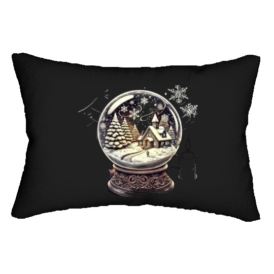 Vintage Christmas Snow Globe with Winter Village Lumbar Pillows