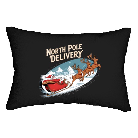 North Pole Delivery with Santa and Reindeer Lumbar Pillows