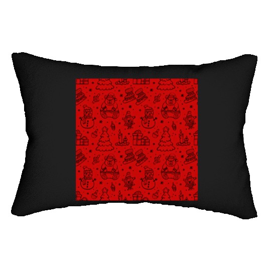 Christmas Icons on a Red Background Lumbar Pillows