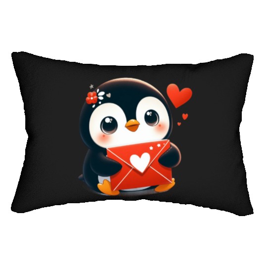 Penguin Valentine Mail with Heart Lumbar Pillows