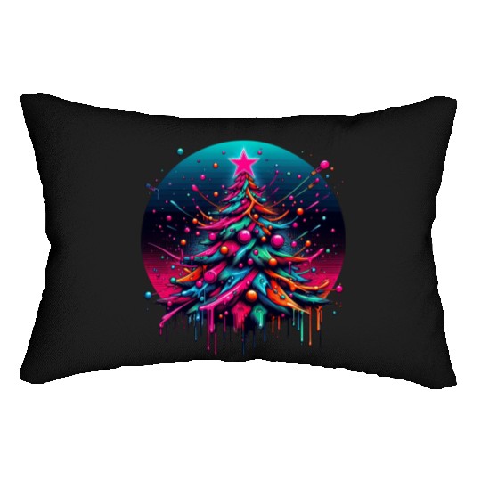 Neon Graffiti Christmas Tree with Bold Spray Paint Lumbar Pillows